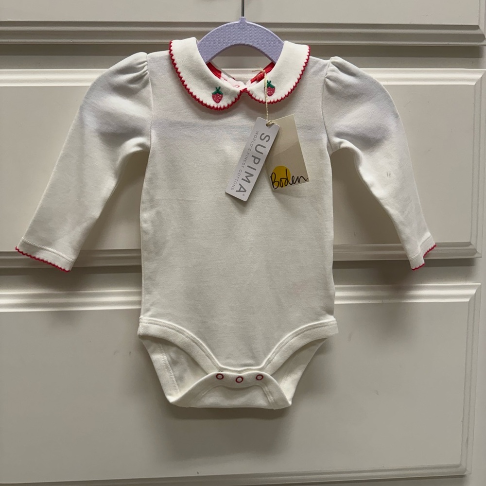 Baby Boden Strawberry Embroidered Collar Onesie 3-6M NWT